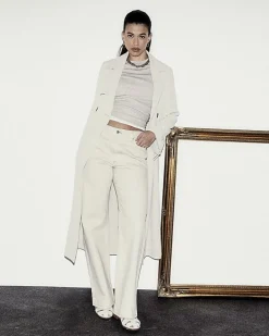 Ecru high waisted relaxed straight jeans