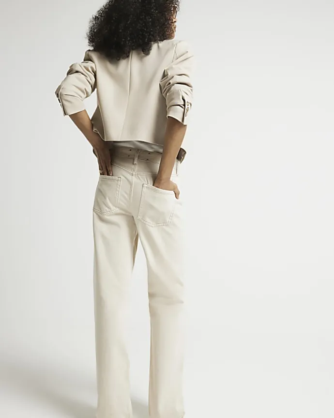 Ecru high waisted relaxed straight jeans