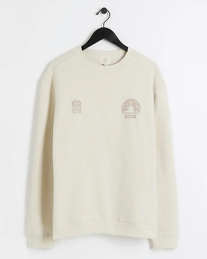 Ecru Regular Fit Floral Graphic Sweatshirt