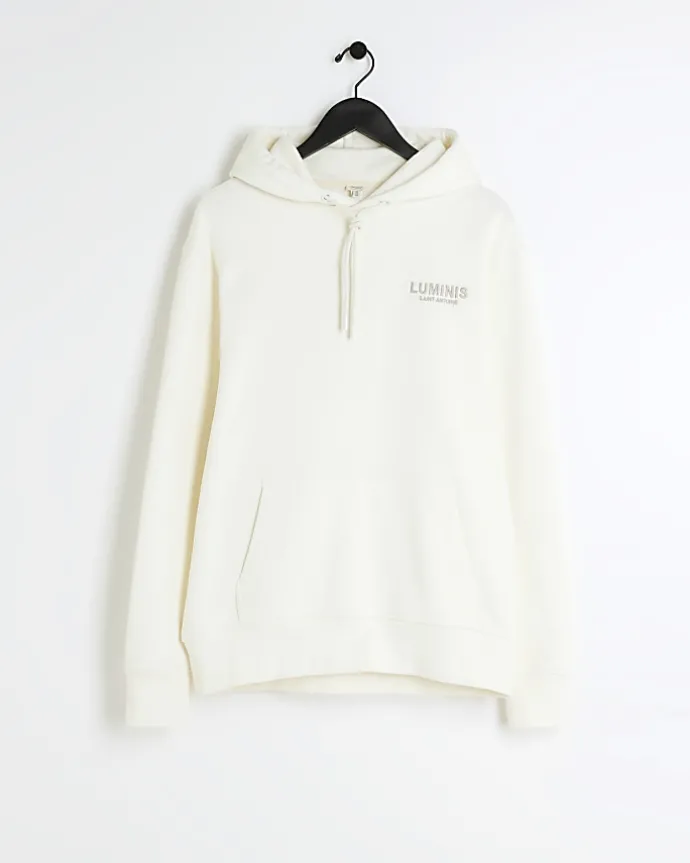 Ecru regular fit graphic hoodie