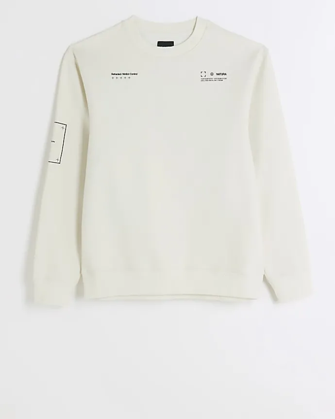 Ecru regular fit graphic patch sweatshirt