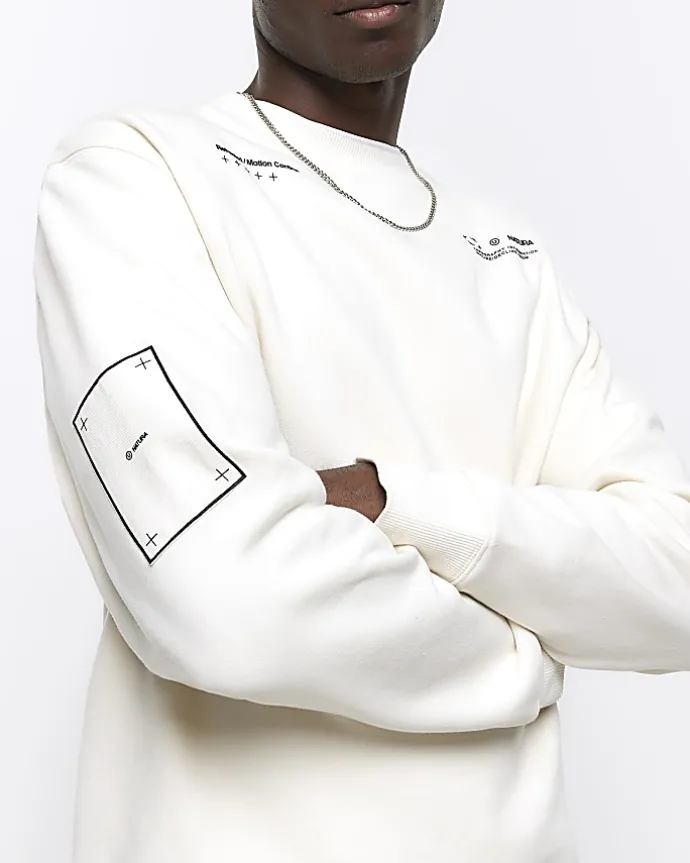 Ecru regular fit graphic patch sweatshirt