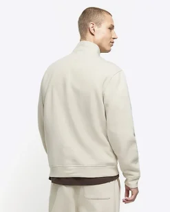 Ecru regular fit half zip sweatshirt