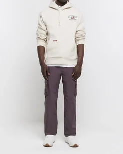 Ecru regular fit Japanese graphic hoodie