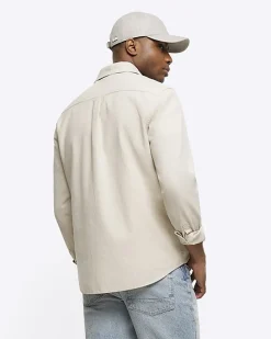 Ecru regular fit linen blend shirt