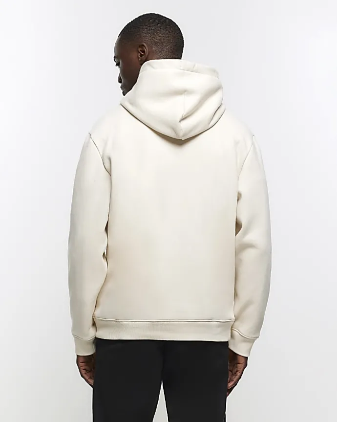 Ecru regular fit plain hoodie