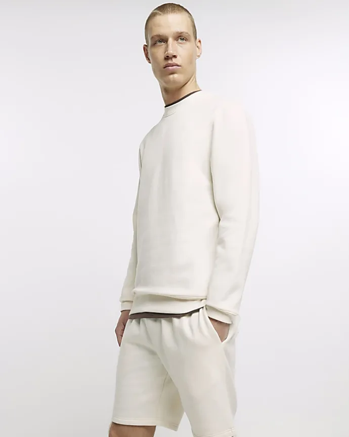 Ecru regular fit plain sweatshirt