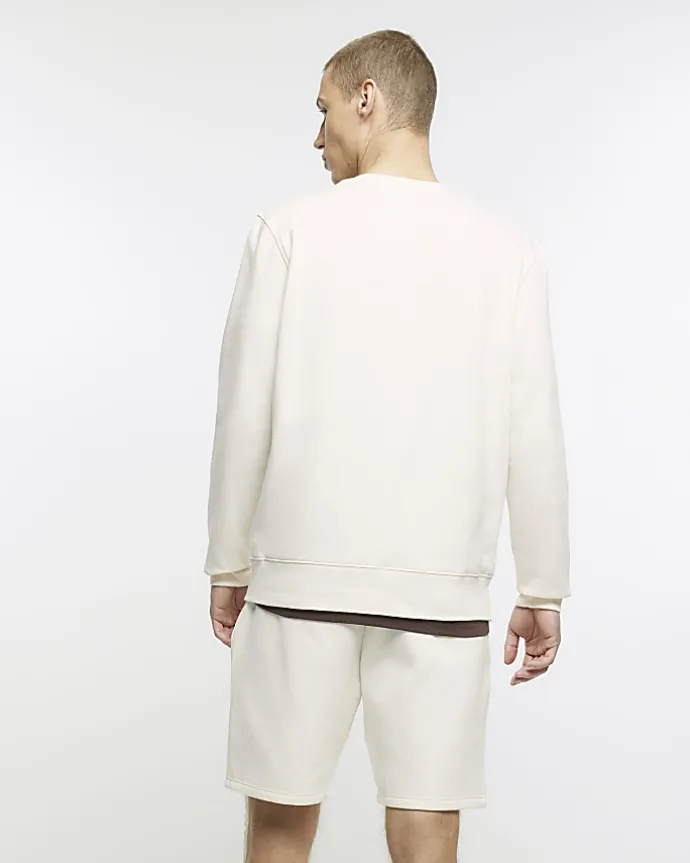 Ecru regular fit plain sweatshirt