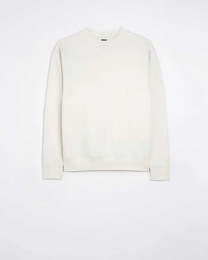 Ecru regular fit plain sweatshirt