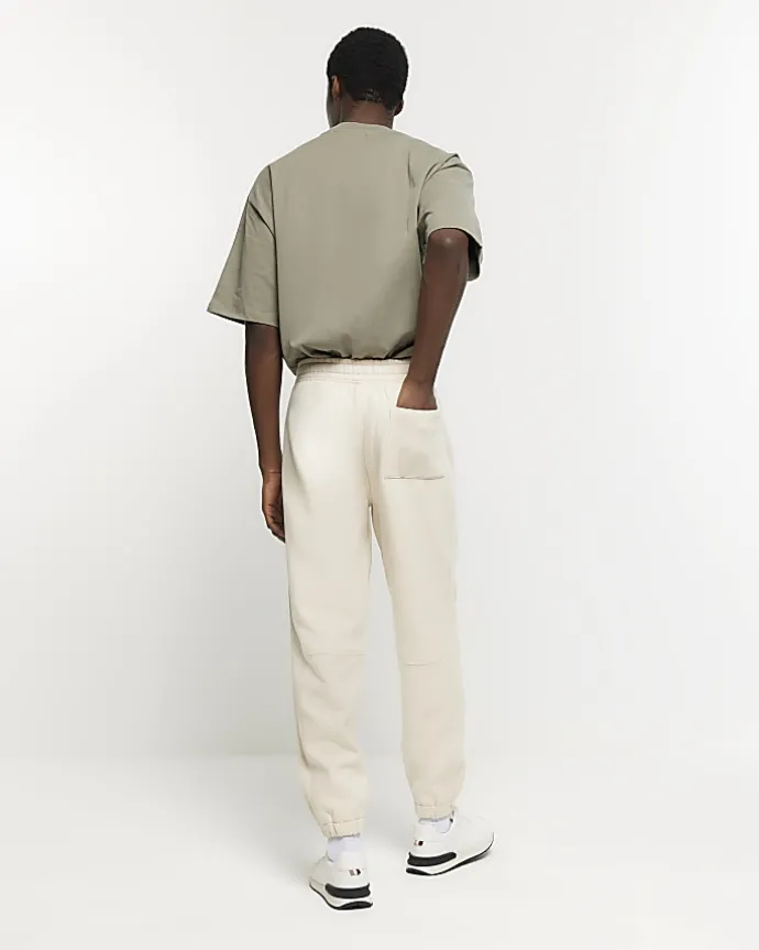 Ecru regular fit rib panel joggers