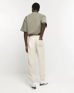 Ecru regular fit rib panel joggers