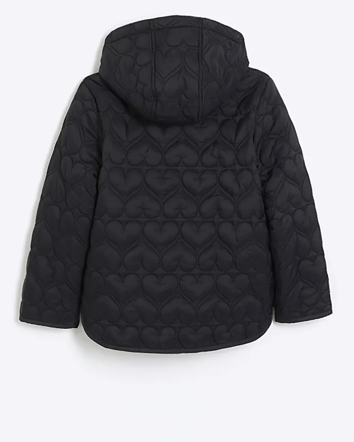Girl black heart quilt padded coat