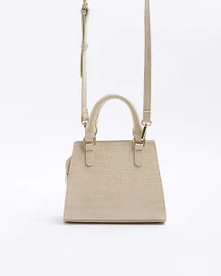 Girls beige croc embossed tote bag