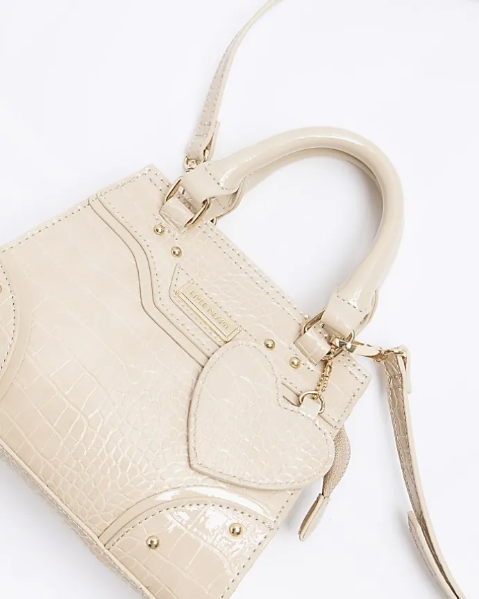 Girls beige croc embossed tote bag