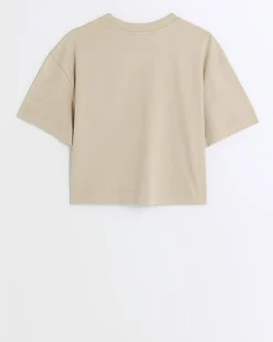 Girls beige graphic crop t-shirt