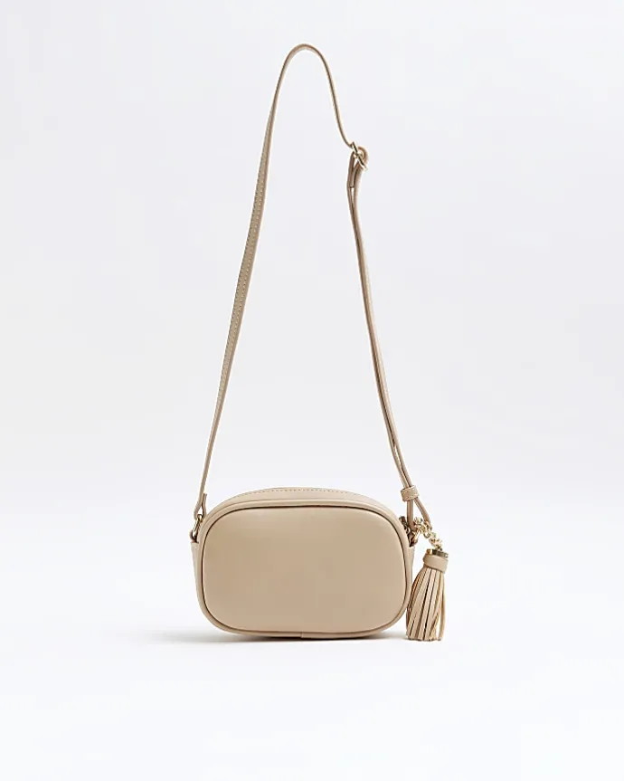 Girls Beige heart quilted cross body bag
