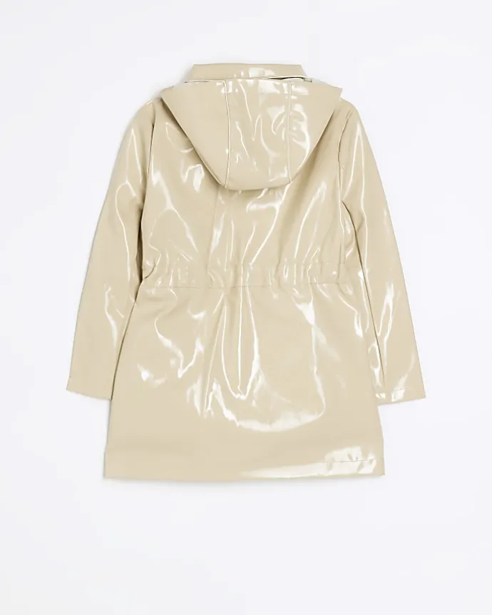Girls beige hooded trench jacket