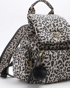 Girls Beige Leopard Utility Backpack