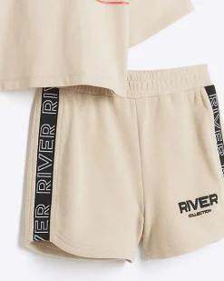 Girls beige RI Active t-shirt and shorts set