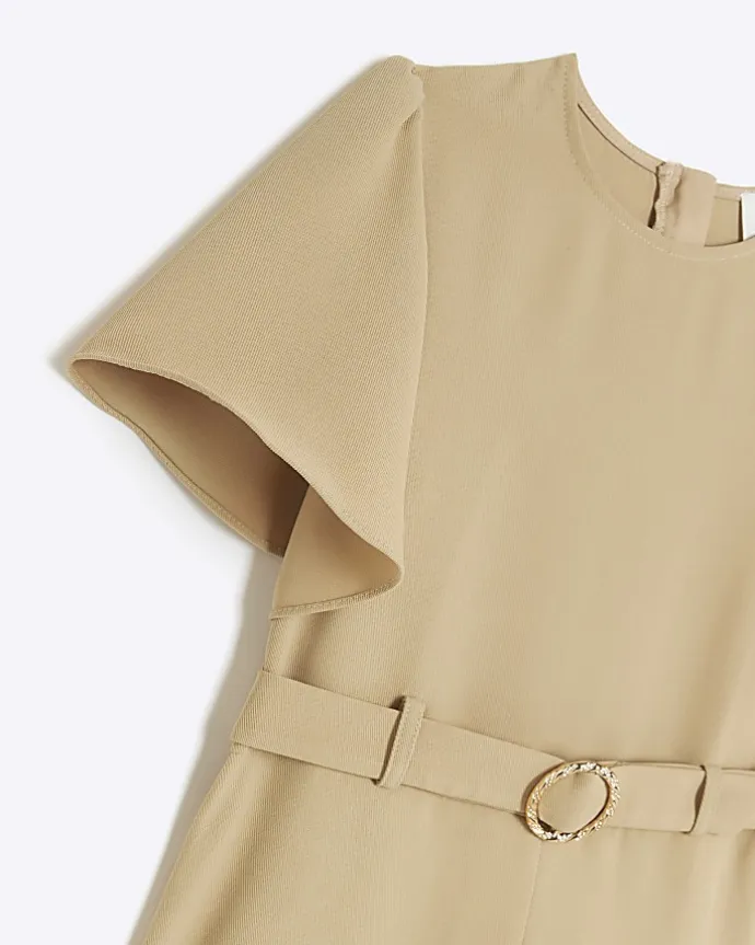 Girls beige short sleeve belted playsuit