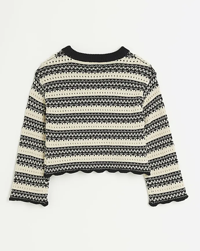 Girls beige stripe knitted crop jumper