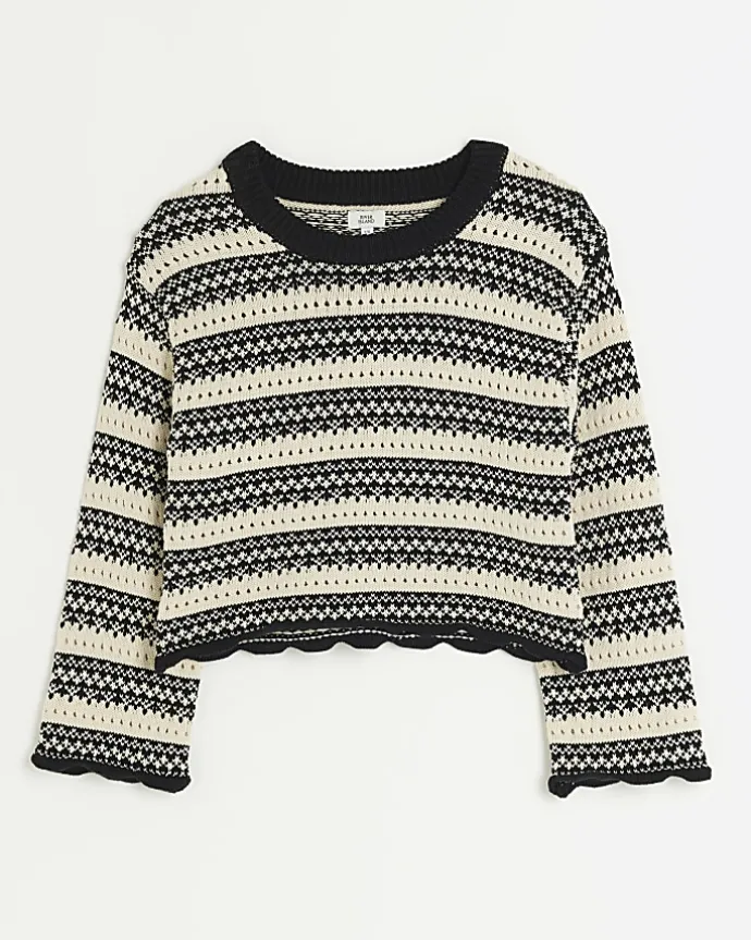 Girls beige stripe knitted crop jumper