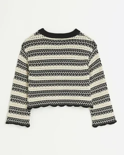 Girls beige stripe knitted crop jumper