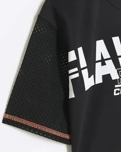 Girls black active mesh back t-shirt