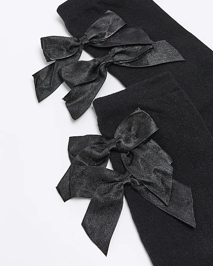 Girls black bow knee high socks