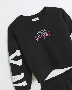 Girls black Brooklyn sweatshirt set