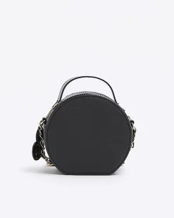 Girls black circle embossed cross body bag