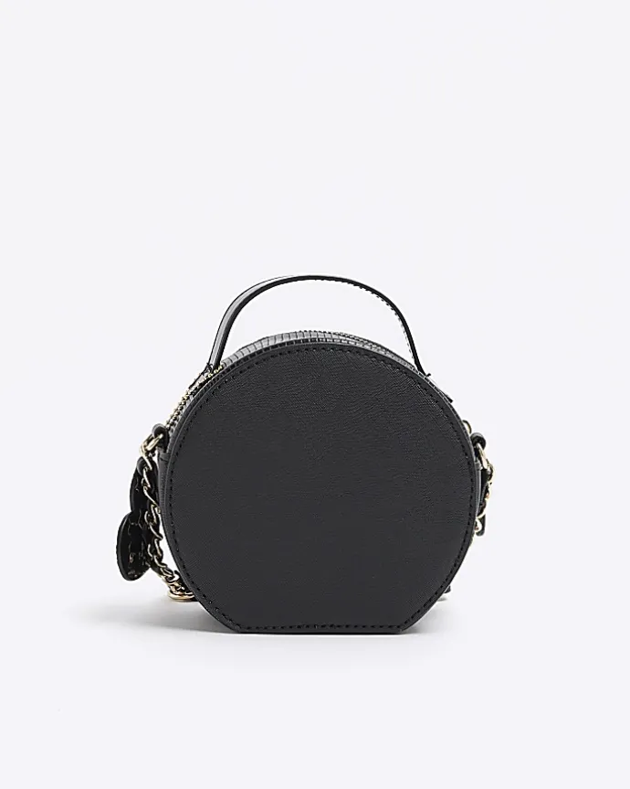 Girls black circle embossed cross body bag