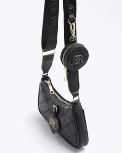 Girls black embossed cross body bag