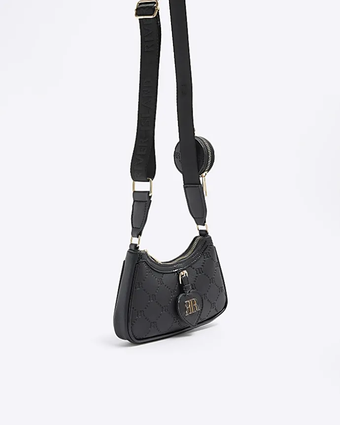 Girls black embossed cross body bag