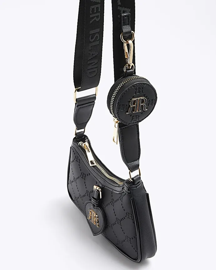 Girls black embossed cross body bag