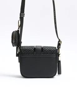Girls black embossed monogram cross body bag