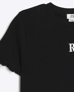 Girls black embroidered logo crop t-shirt