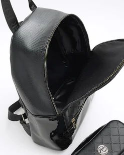 Girls black faux leather backpack bundle