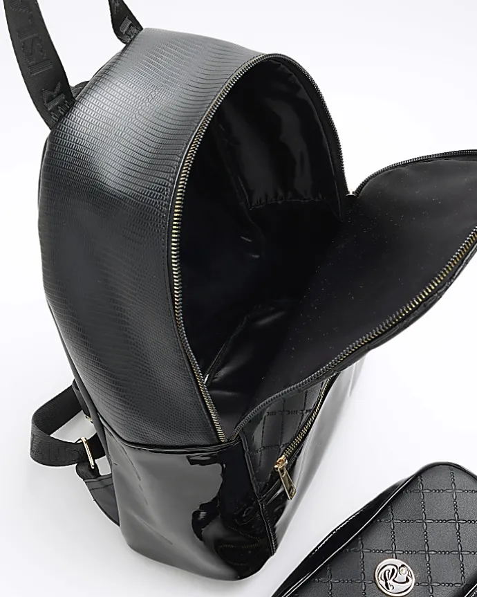 Girls black faux leather backpack bundle