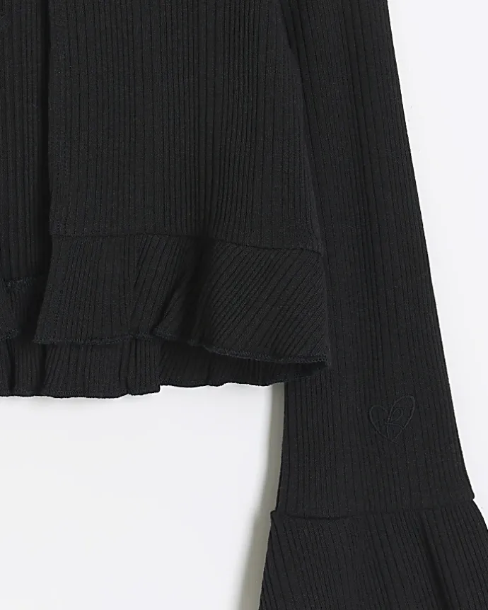 Girls black frill hem cardigan