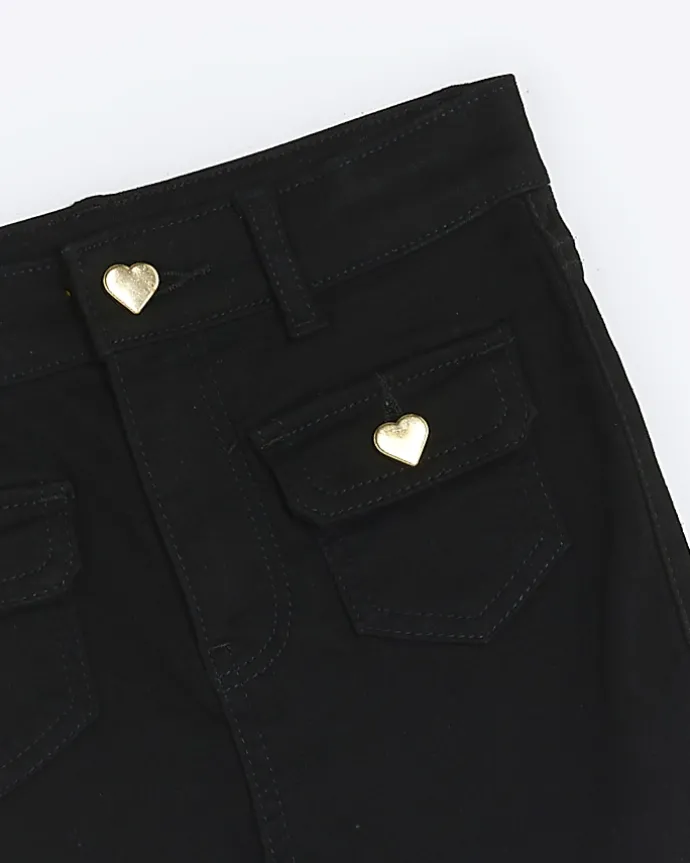 Girls Black Front Pocket Flare Jeans