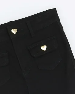 Girls Black Front Pocket Flare Jeans