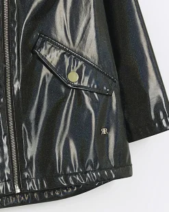 Girls black glitter hooded rain coat