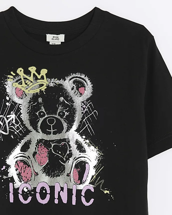 Girls black graffiti bear t-shirt