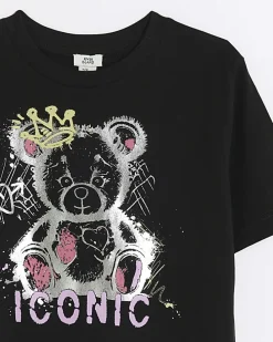 Girls black graffiti bear t-shirt
