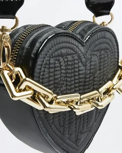 Girls black nylon heart cross body bag