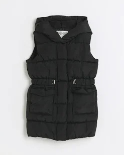 Girls black padded showerproof hooded gilet