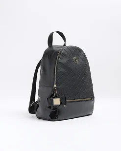 Girls black quilted bow detail backpack