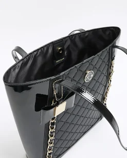 Girls black quilted chain detail shopper bag