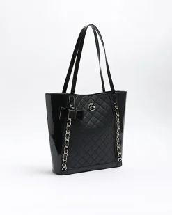 Girls black quilted chain detail shopper bag
